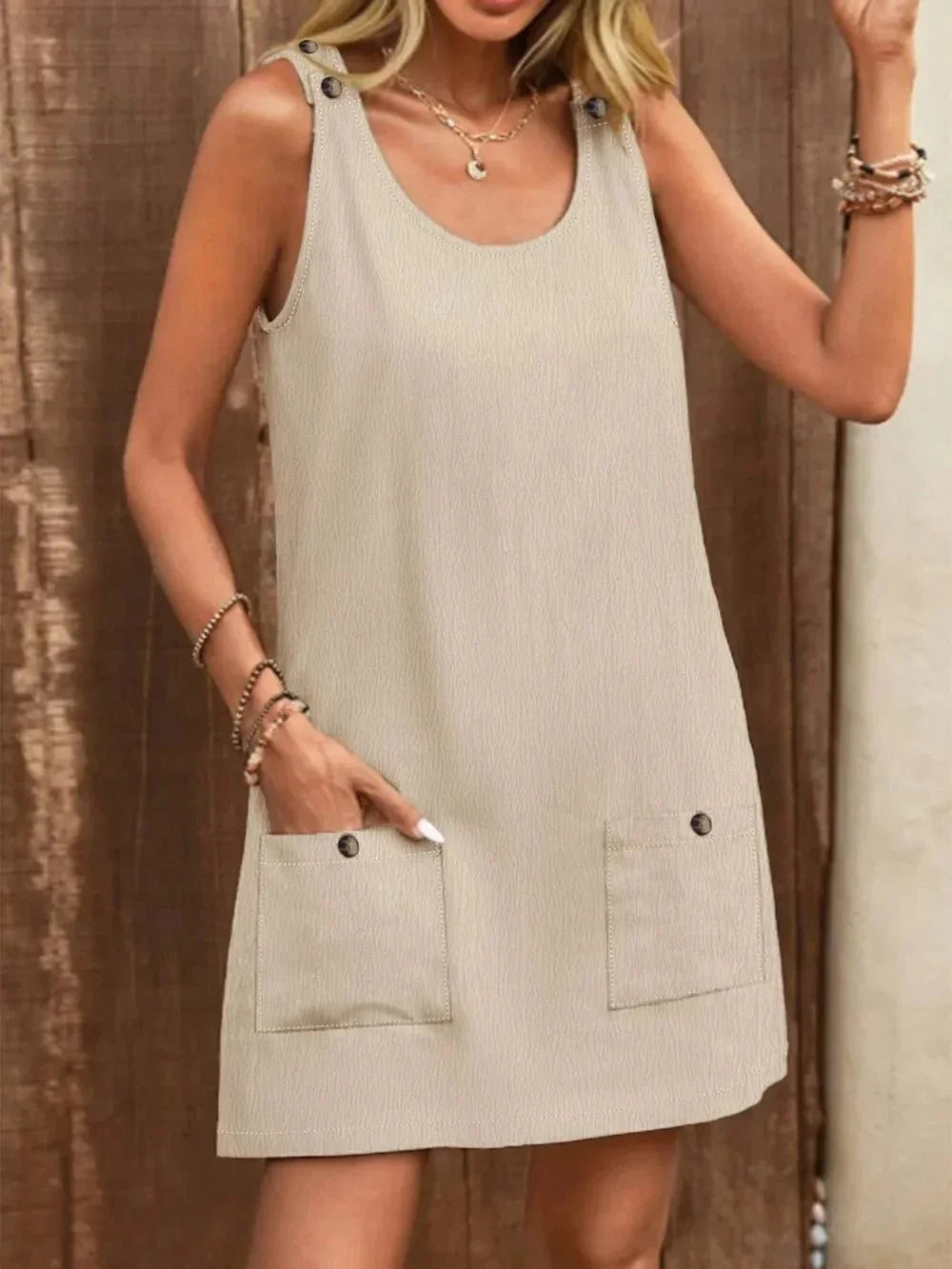 Pocketed Scoop Neck Sleeveless Dress - VILLA FASHION