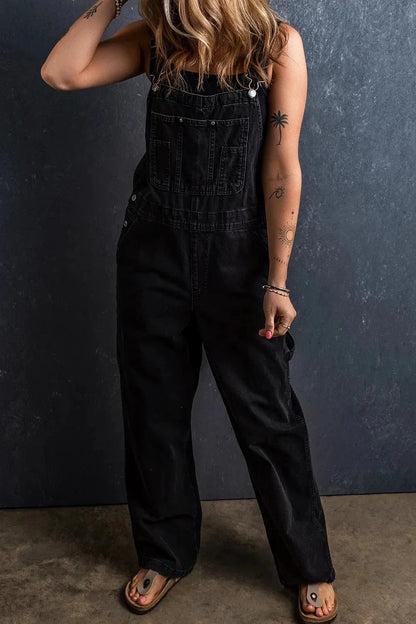 Pocketed Straight Denim Overalls - VILLA FASHION