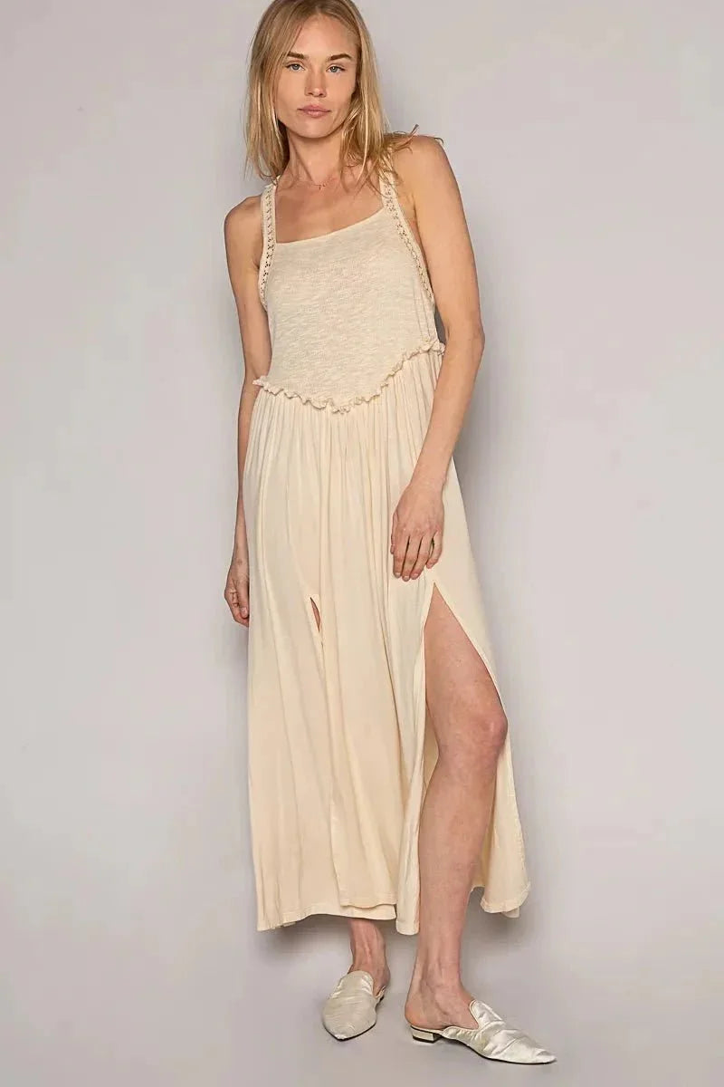 POL Frill Slit Square Neck Cami Dress - VILLA FASHION