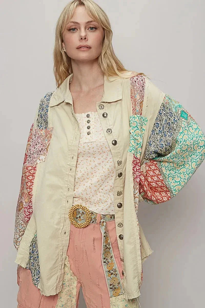 POL Printed Button Up Oversized Shirt - VILLA FASHION