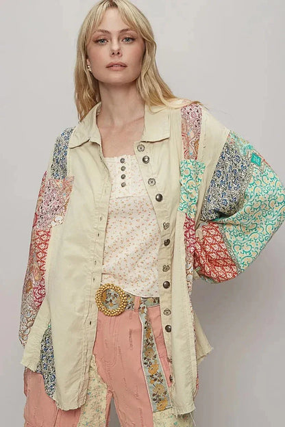 POL Printed Button Up Oversized Shirt - VILLA FASHION