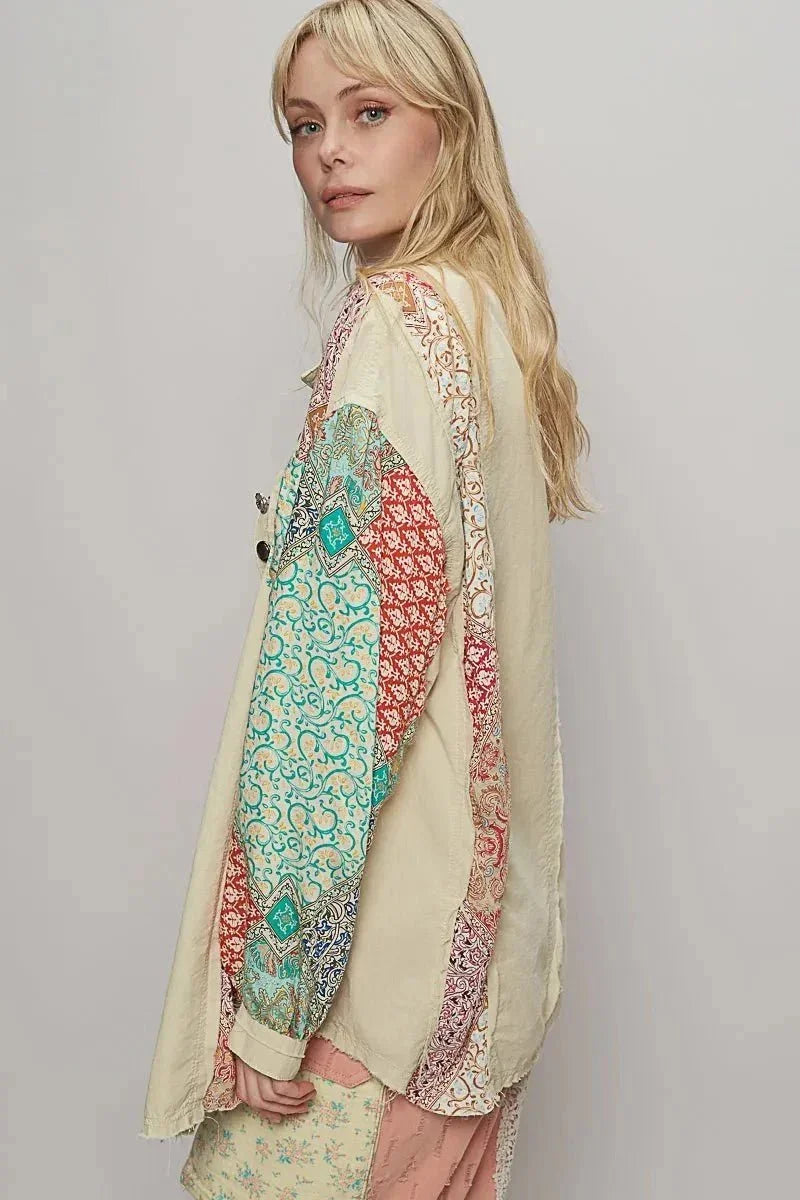 POL Printed Button Up Oversized Shirt - VILLA FASHION