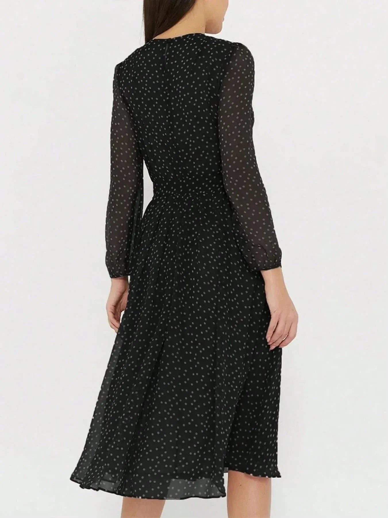 Polka Dot Long Sleeve Midi Dress - VILLA FASHION