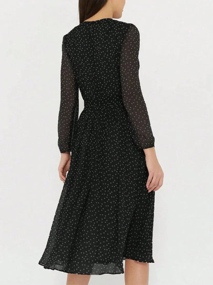Polka Dot Long Sleeve Midi Dress - VILLA FASHION