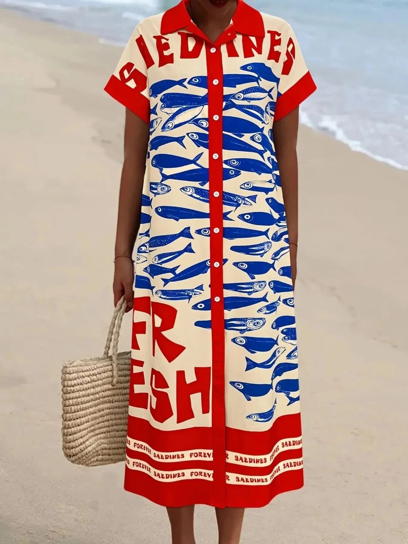 Printed Button Down Shirt Dress - VILLA FASHION