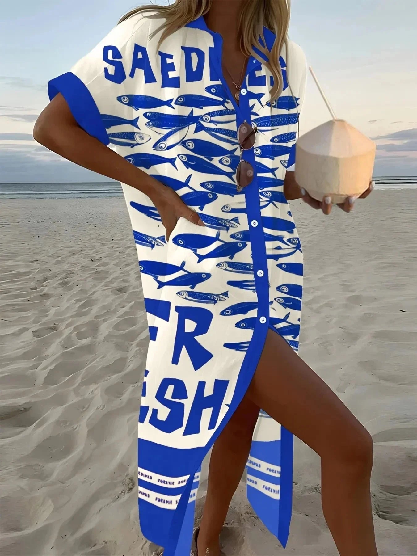 Printed Button Down Shirt Dress - VILLA FASHION