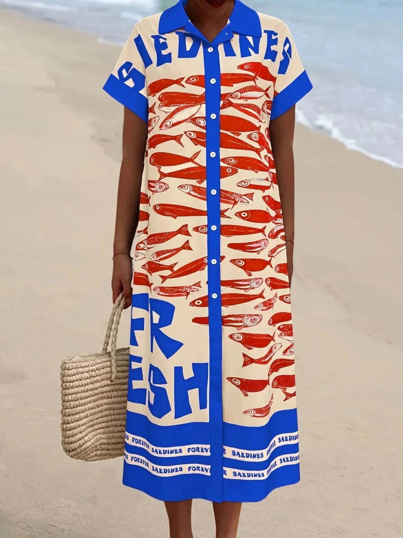 Printed Button Down Shirt Dress - VILLA FASHION