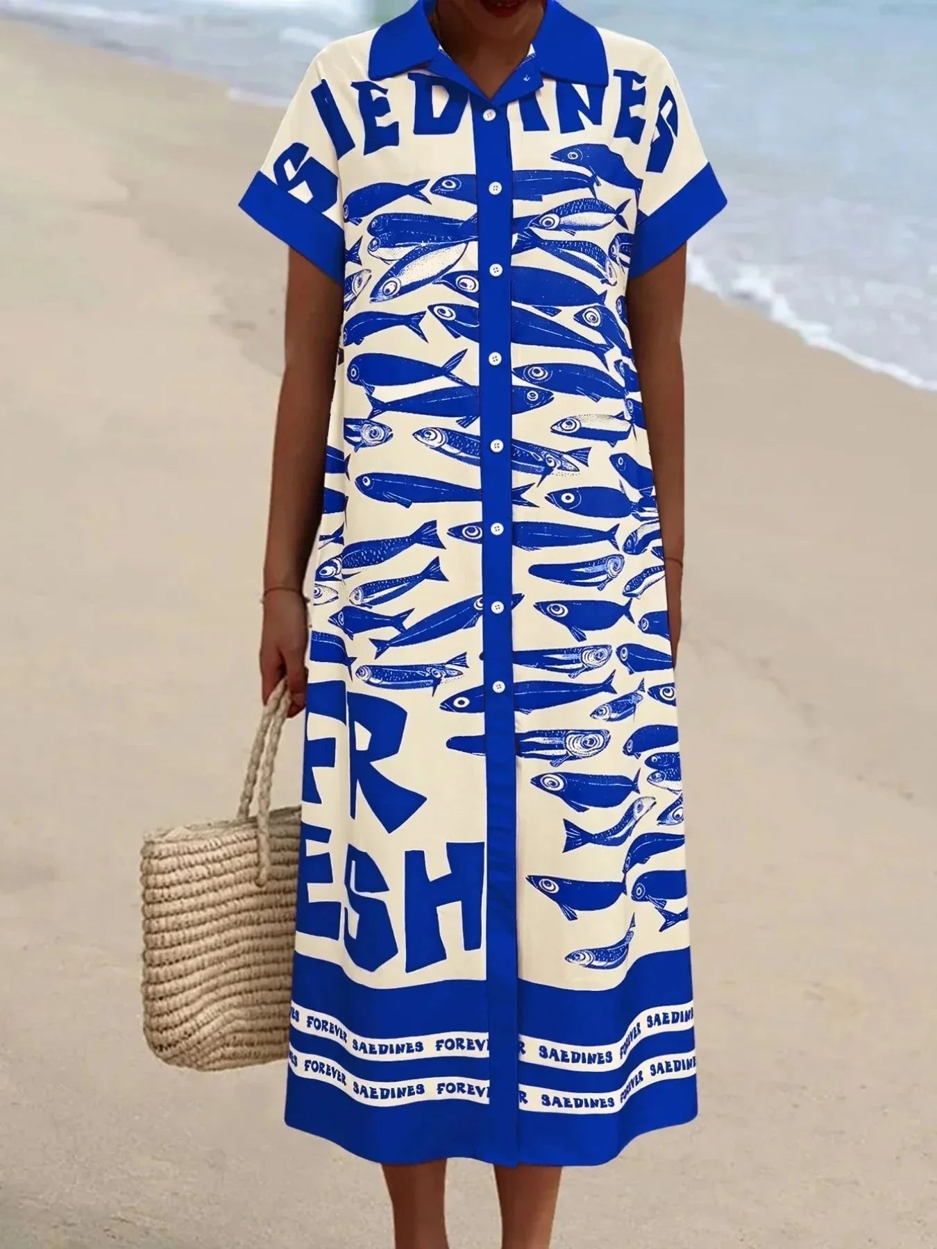 Printed Button Down Shirt Dress - VILLA FASHION