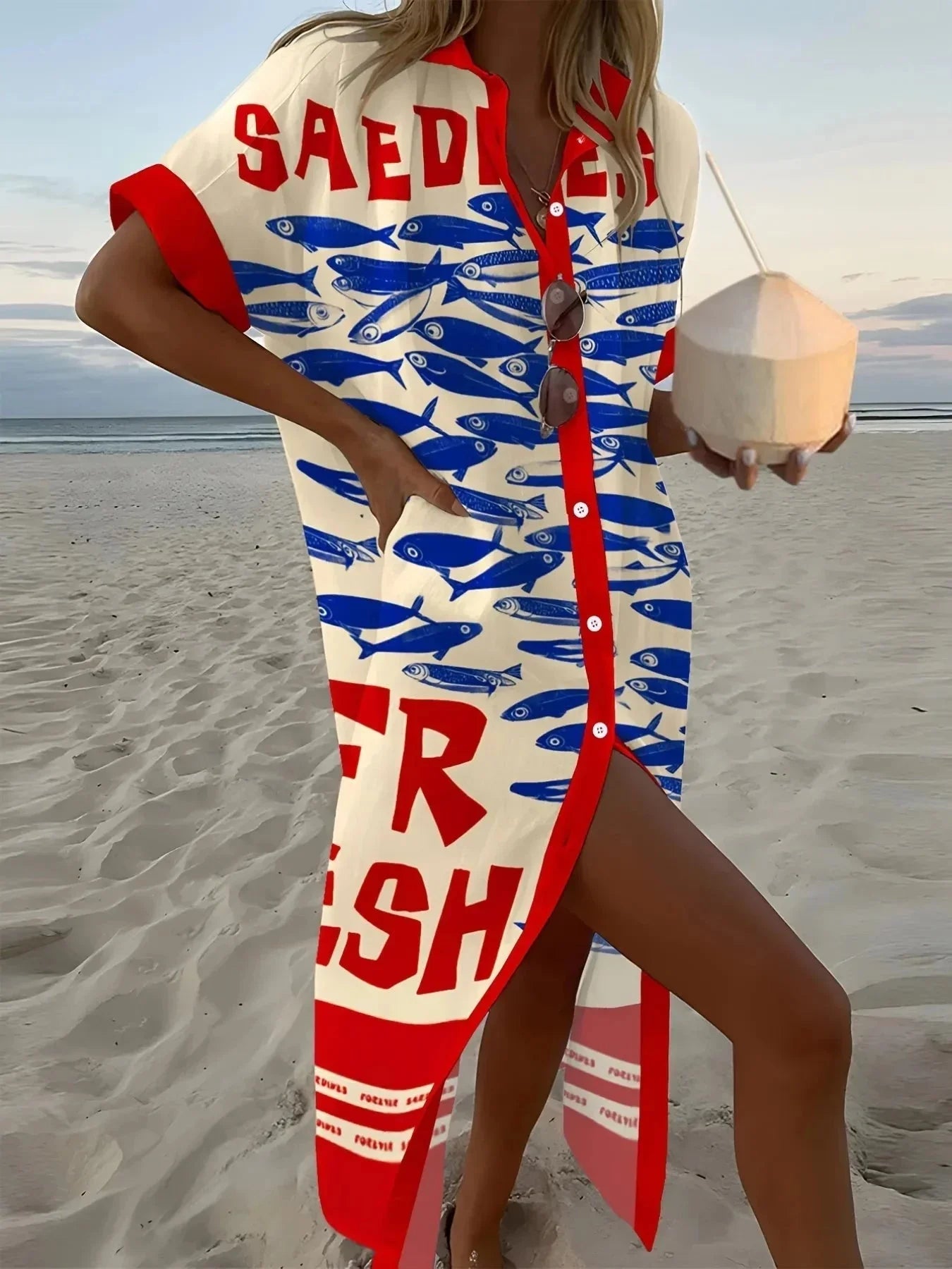 Printed Button Down Shirt Dress - VILLA FASHION