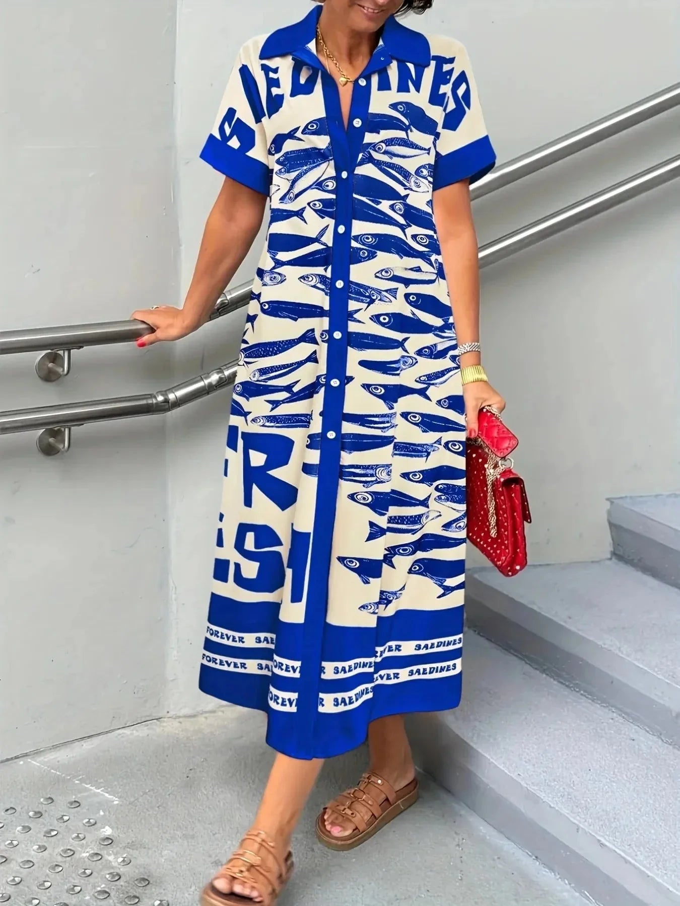 Printed Button Down Shirt Dress - VILLA FASHION