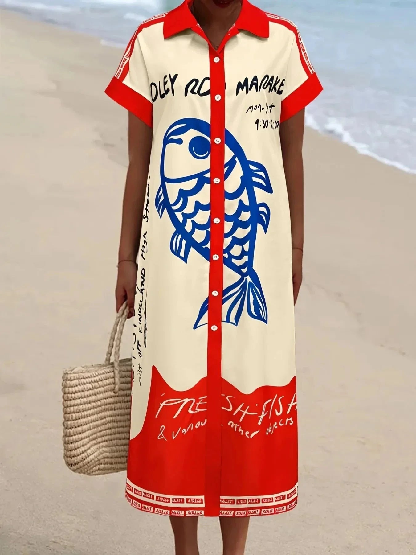 Printed Button Down Shirt Dress - VILLA FASHION