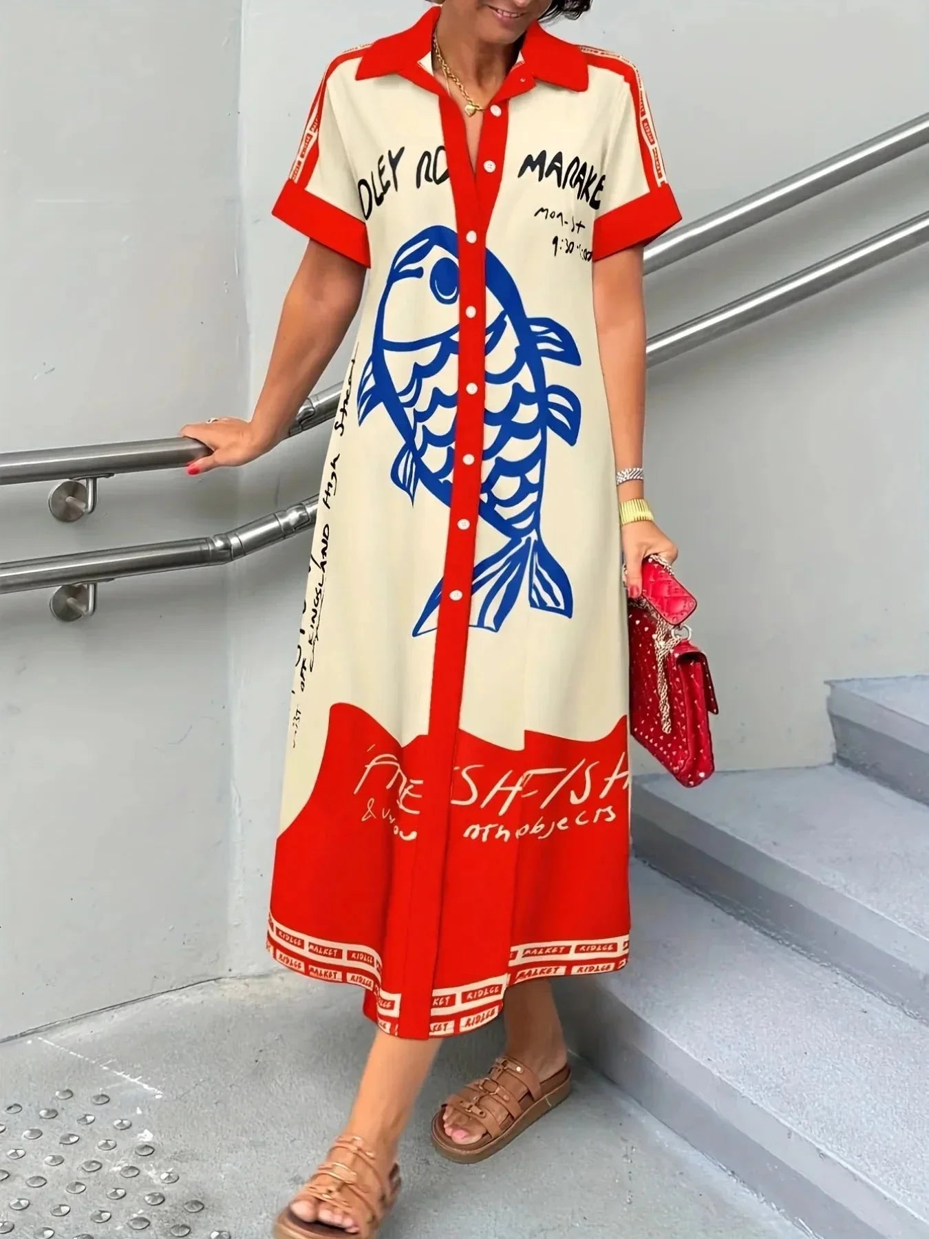 Printed Button Down Shirt Dress - VILLA FASHION