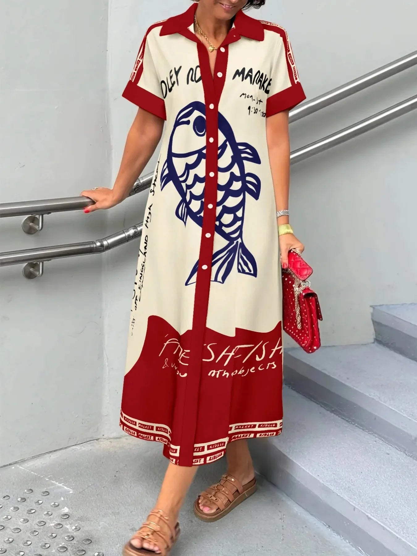 Printed Button Down Shirt Dress - VILLA FASHION