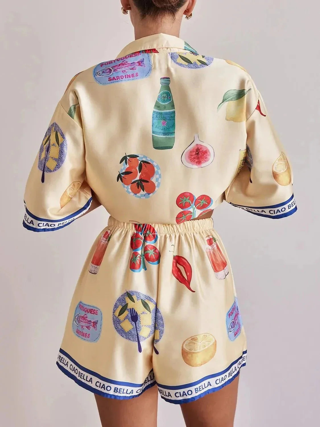 Printed Button Up Top and Shorts Set - VILLA FASHION