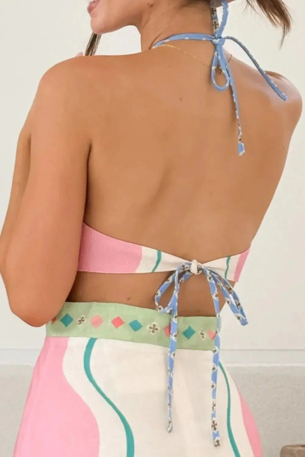 Printed Halter Neck Maxi Dress - VILLA FASHION