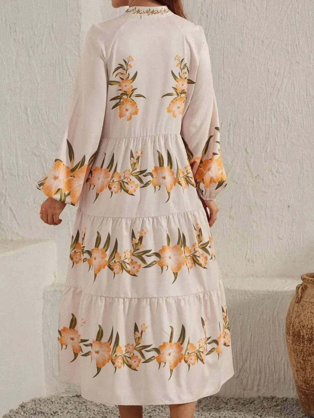 Printed Long Sleeve Midi Dress - VILLA FASHION