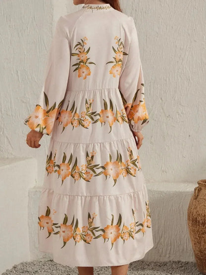 Printed Long Sleeve Midi Dress - VILLA FASHION