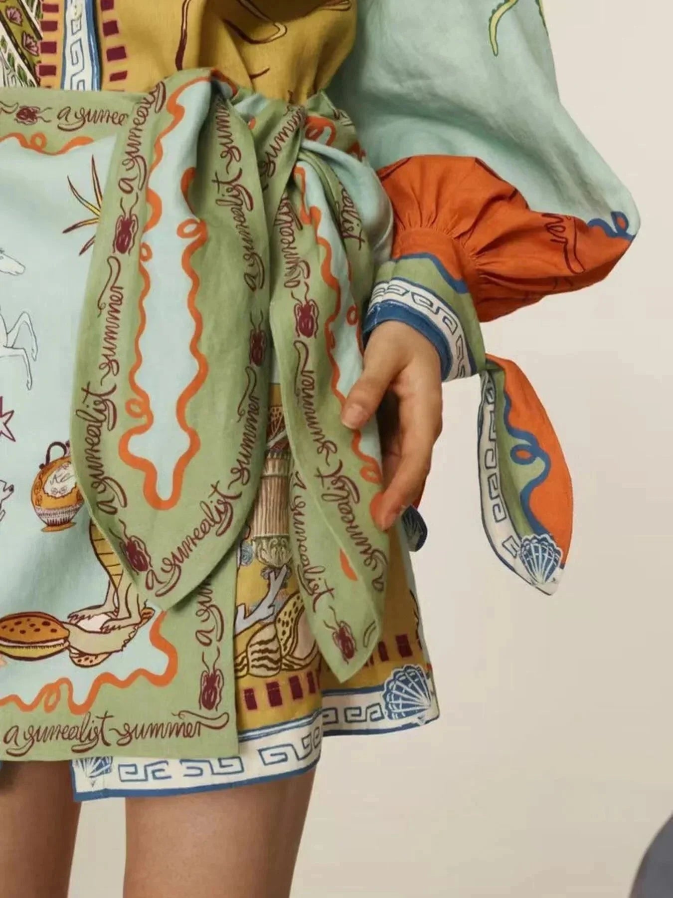 Printed Long Sleeve Shirt Dress - VILLA FASHION