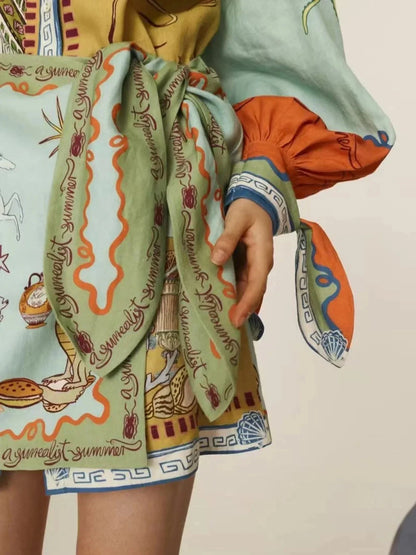 Printed Long Sleeve Shirt Dress - VILLA FASHION