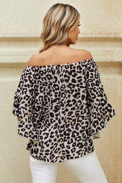 Printed Off - Shoulder Flounce Sleeve Top - VILLA FASHION