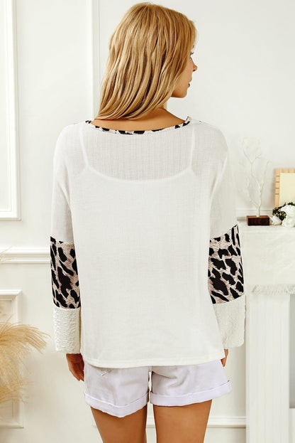 Printed Round Neck Long Sleeve Blouse - VILLA FASHION