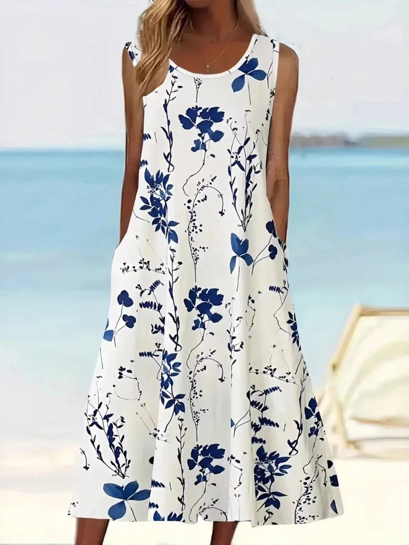 Printed Sleeveless Summer Midi Dress - VILLA FASHION