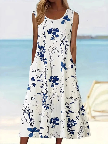 Printed Sleeveless Summer Midi Dress - VILLA FASHION