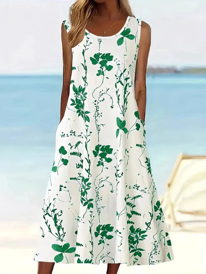 Printed Sleeveless Summer Midi Dress - VILLA FASHION