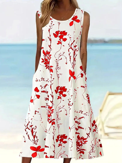 Printed Sleeveless Summer Midi Dress - VILLA FASHION