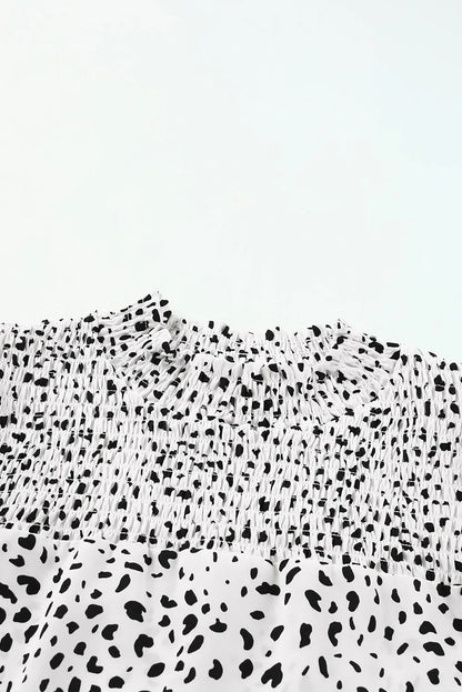 Printed Smocked Mock Neck Blouse - VILLA FASHION