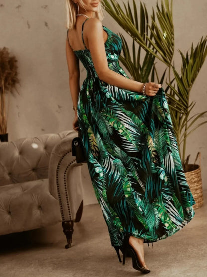 Printed Spaghetti Strap Maxi Dress - VILLA FASHION