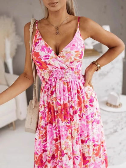 Printed Spaghetti Strap Maxi Dress - VILLA FASHION