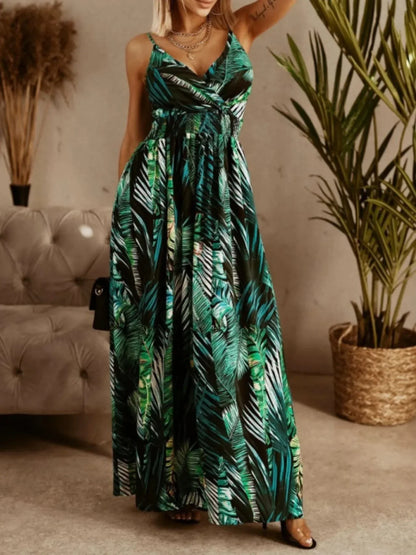 Printed Spaghetti Strap Maxi Dress - VILLA FASHION