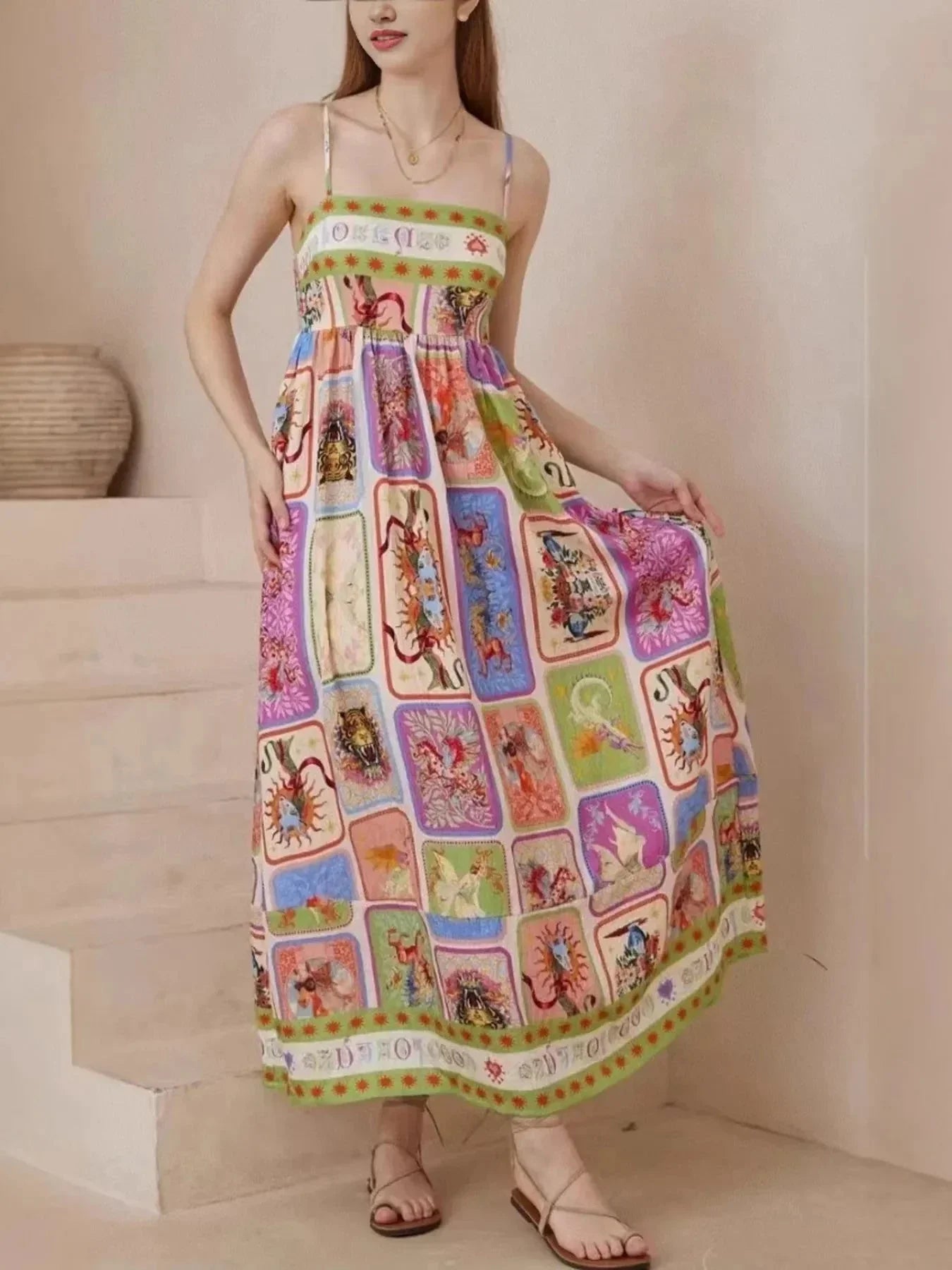 Printed Square Neck Cami Dress - VILLA FASHION