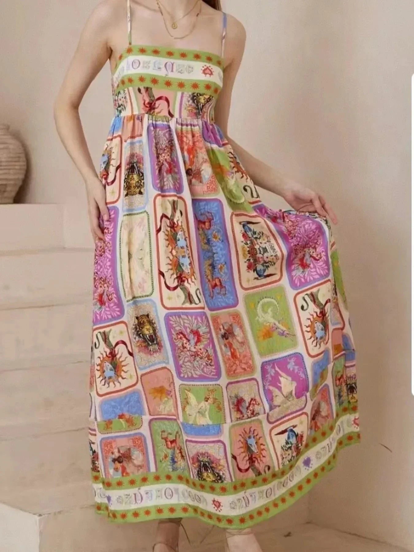 Printed Square Neck Cami Dress - VILLA FASHION