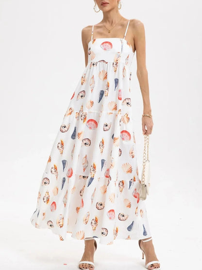 Printed Square Neck Cami Maxi Dress - VILLA FASHION