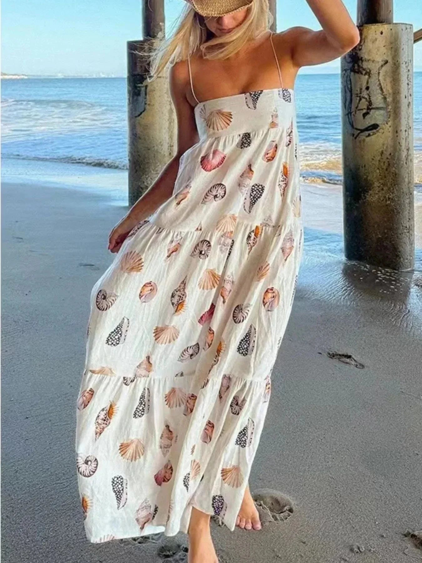 Printed Square Neck Cami Maxi Dress - VILLA FASHION