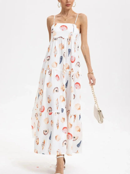 Printed Square Neck Cami Maxi Dress - VILLA FASHION