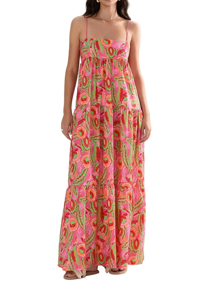 Printed Square Neck Cami Maxi Dress - VILLA FASHION