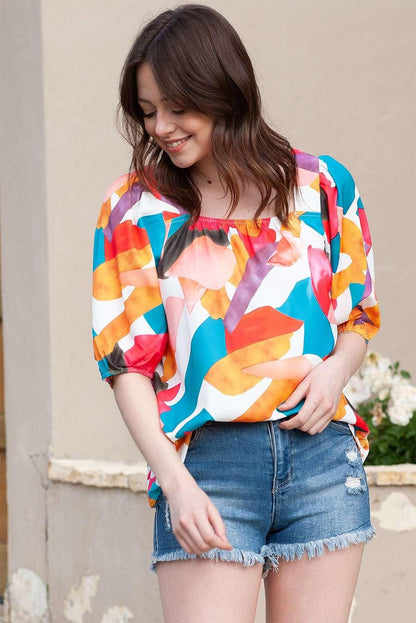 Printed Square Neck Half Sleeve Top - VILLA FASHION