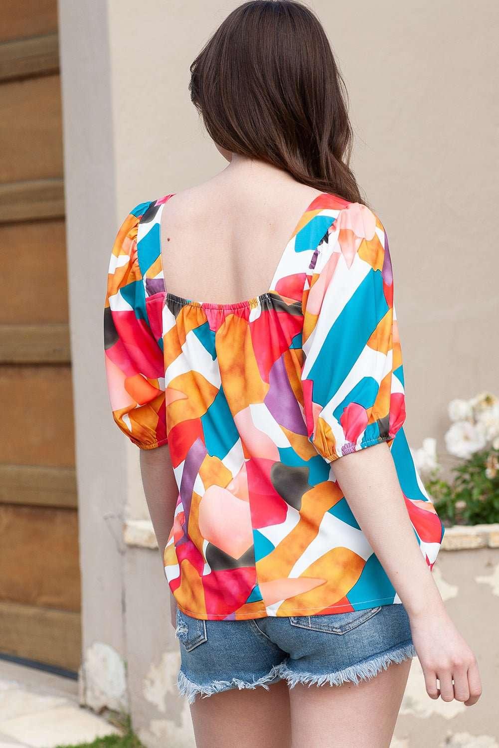 Printed Square Neck Half Sleeve Top - VILLA FASHION