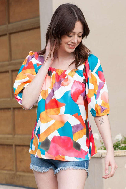 Printed Square Neck Half Sleeve Top - VILLA FASHION