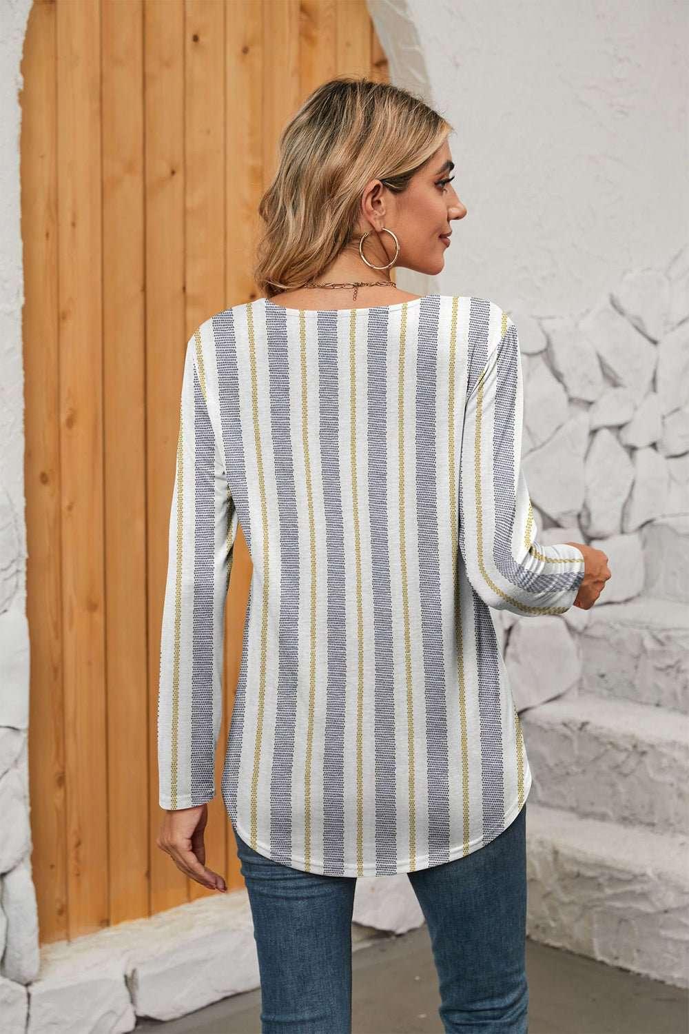 Printed Square Neck Long Sleeve Blouse - VILLA FASHION