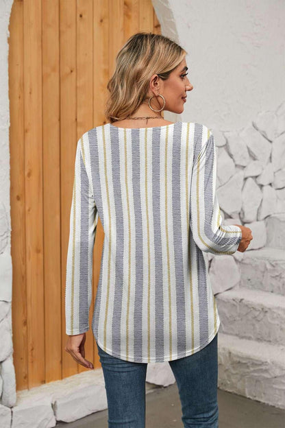 Printed Square Neck Long Sleeve Blouse - VILLA FASHION