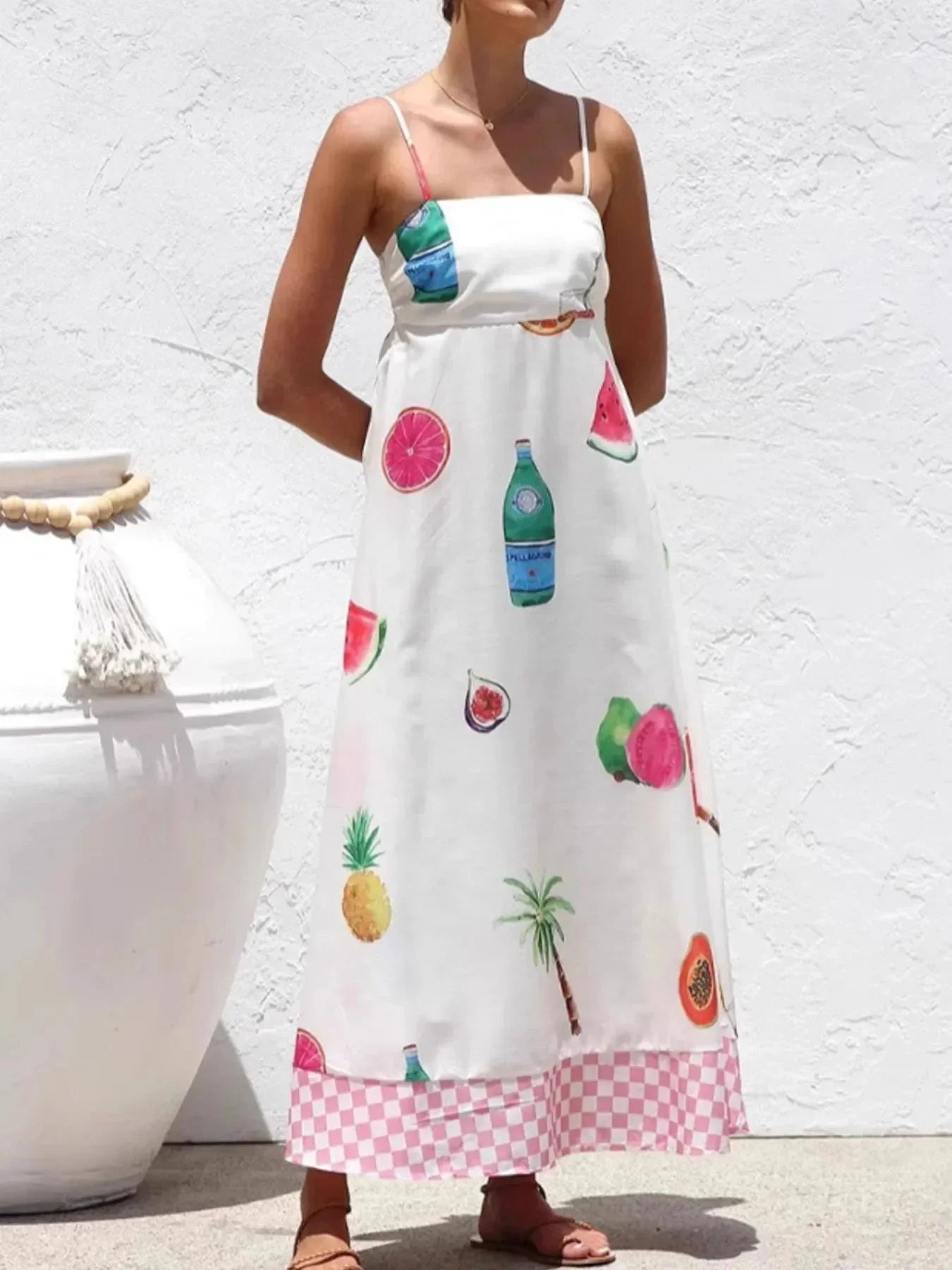 Printed Square Neck Maxi Cami Dress - VILLA FASHION