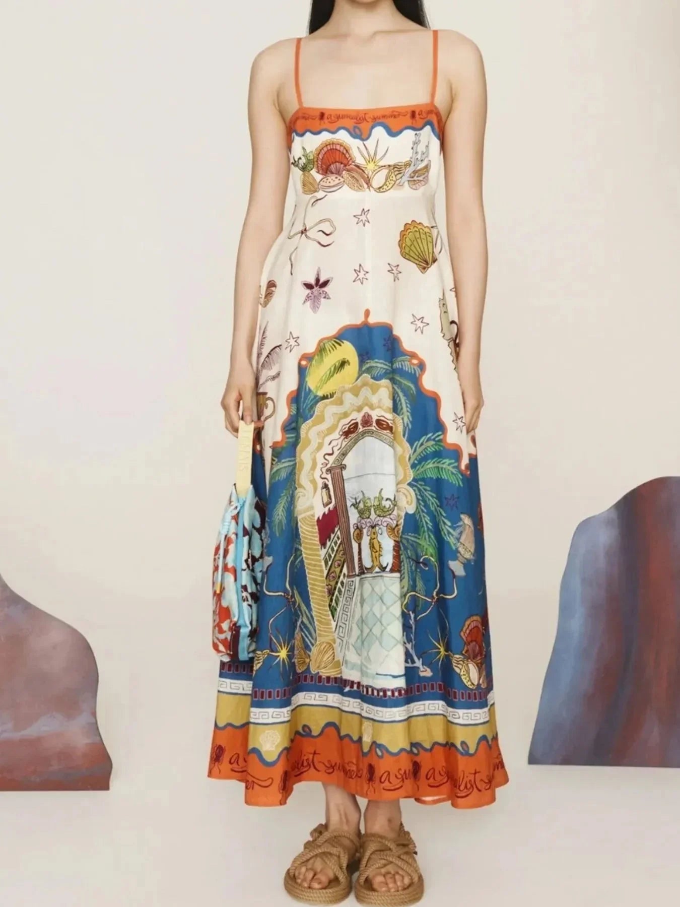 Printed Square Neck Maxi Cami Dress - VILLA FASHION