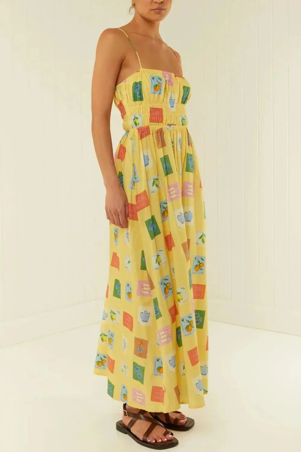 Printed Square Neck Maxi Cami Dress - VILLA FASHION