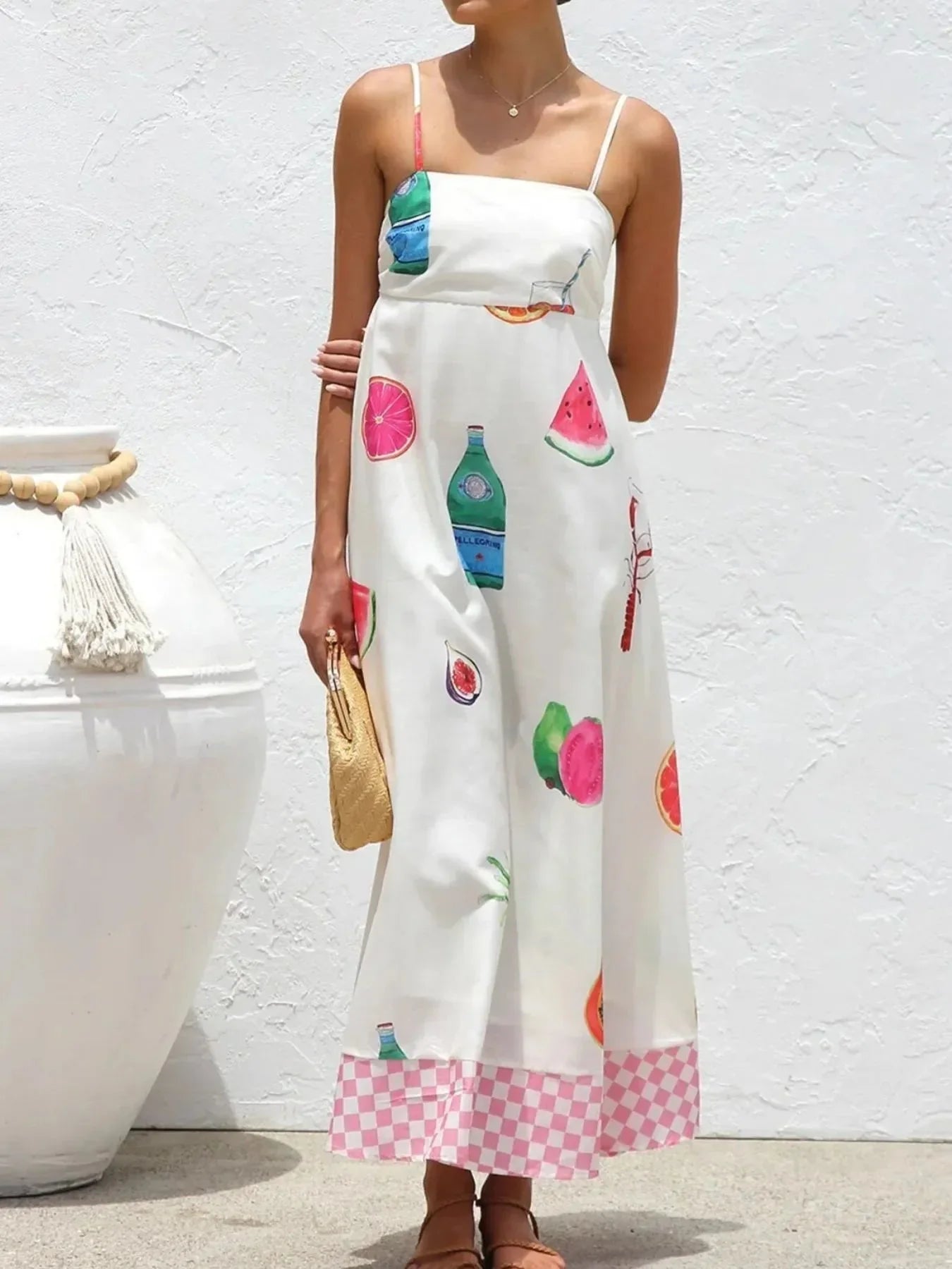 Printed Square Neck Maxi Cami Dress - VILLA FASHION