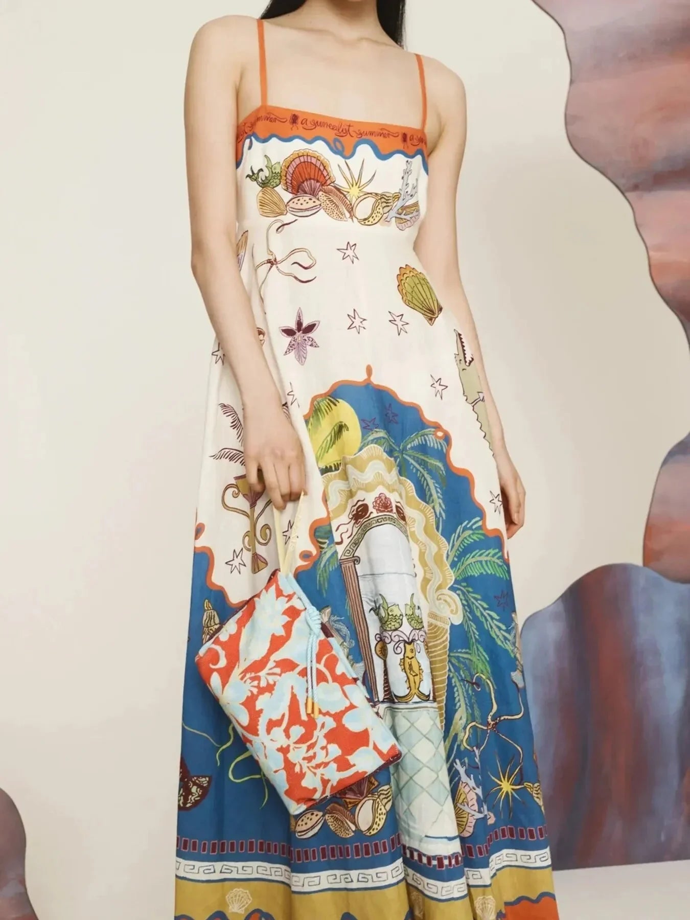 Printed Square Neck Maxi Cami Dress - VILLA FASHION