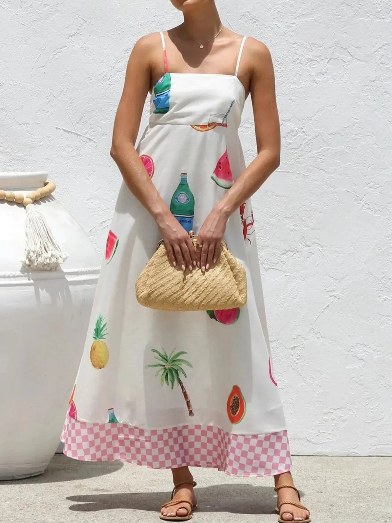 Printed Square Neck Maxi Cami Dress - VILLA FASHION